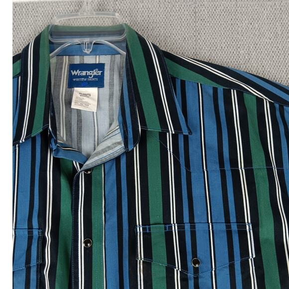 Wrangler Western Shirt Men XXL Black/Blue Striped Pearl Snap Cowboy Short Sleeve - Picture 3 of 11